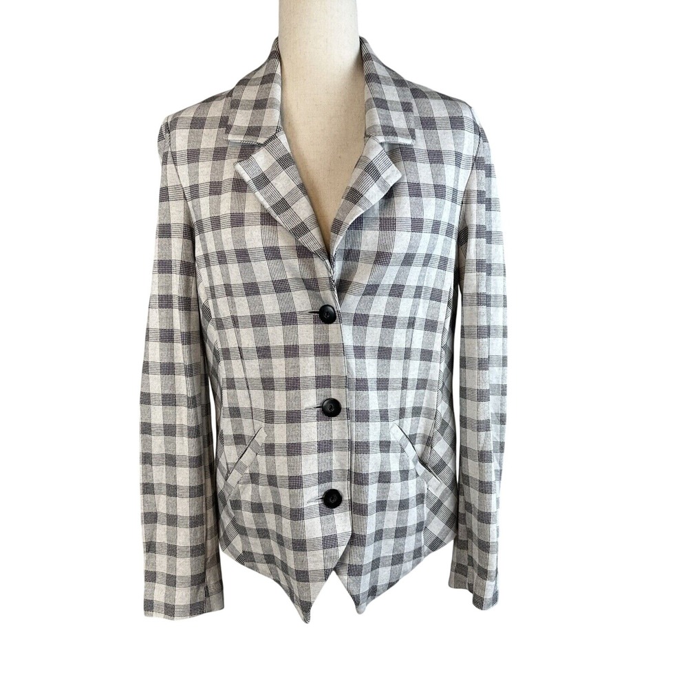Cabi Womens 5292 Valentina Knit Blazer Size 10 Gray Black Check Plaid Pockets